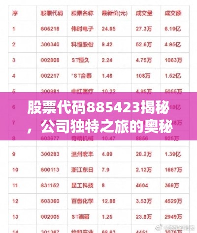 股票代码885423揭秘，公司独特之旅的奥秘探索